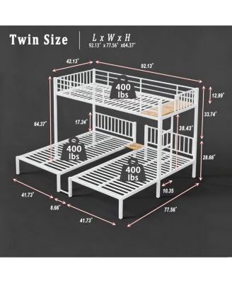 Triple Bunk Bed for Kids, 3 Beds, Metal, Separates into 3 Twin Beds