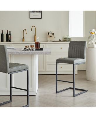 Faux Leather Bar Stool with Tufted Backrest & Footrest