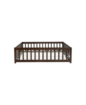 Queen Floor Bed with Fence & Guardrails