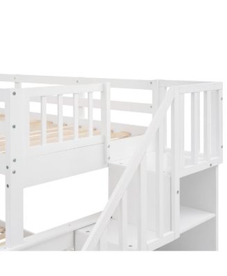 Stairway Twin-Over-Full Bunk Bed with Storage and Guard Rail