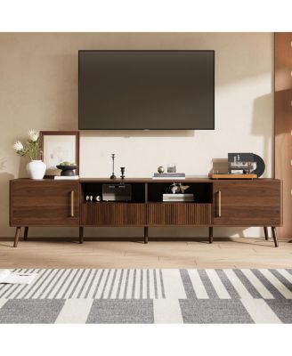 78" TV Stand for TVs up to 85", Modern Entertainment Center with Soft-Close Doors, Walnut