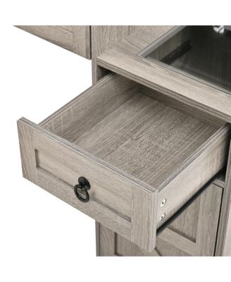 Farmhouse Vanity Desk with Sliding Mirror, Lights, Charging