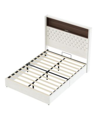 Full Size Velvet Tufted Bed Frame with USB