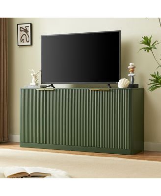 59-inch Modern Wavy Sideboard, Curved Contour 4-Door Storage Cabinet, Green