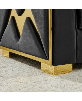 Streamdale Luxurious Velvet Sofa with Geometric Gold Hardware & Metal Feet