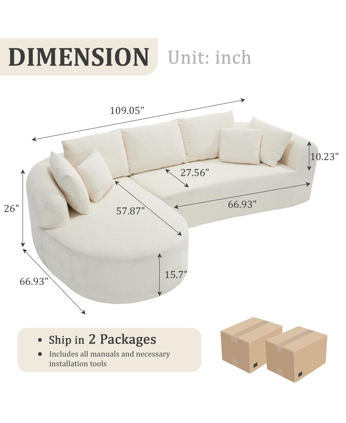 Streamdale Furniture Modern Cloud Sofa with 7 Pillows & L-Shape Modular Design