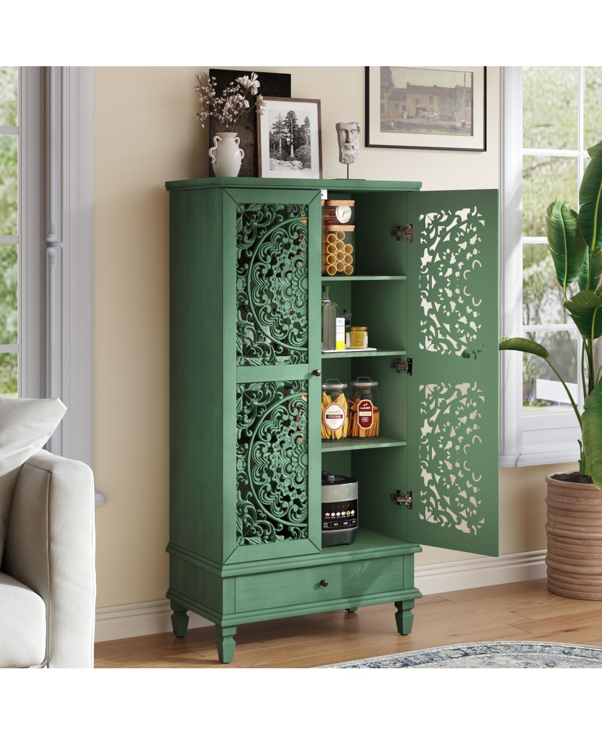 Streamdale Furniture Rustic 55" Storage Cabinet with Drawer & 2-Door Carved Wood Accent