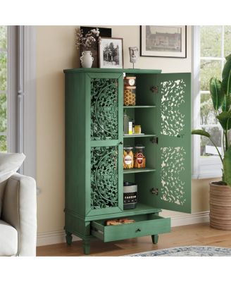 Rustic 55" Storage Cabinet with Drawer & 2-Door Carved Wood Accent