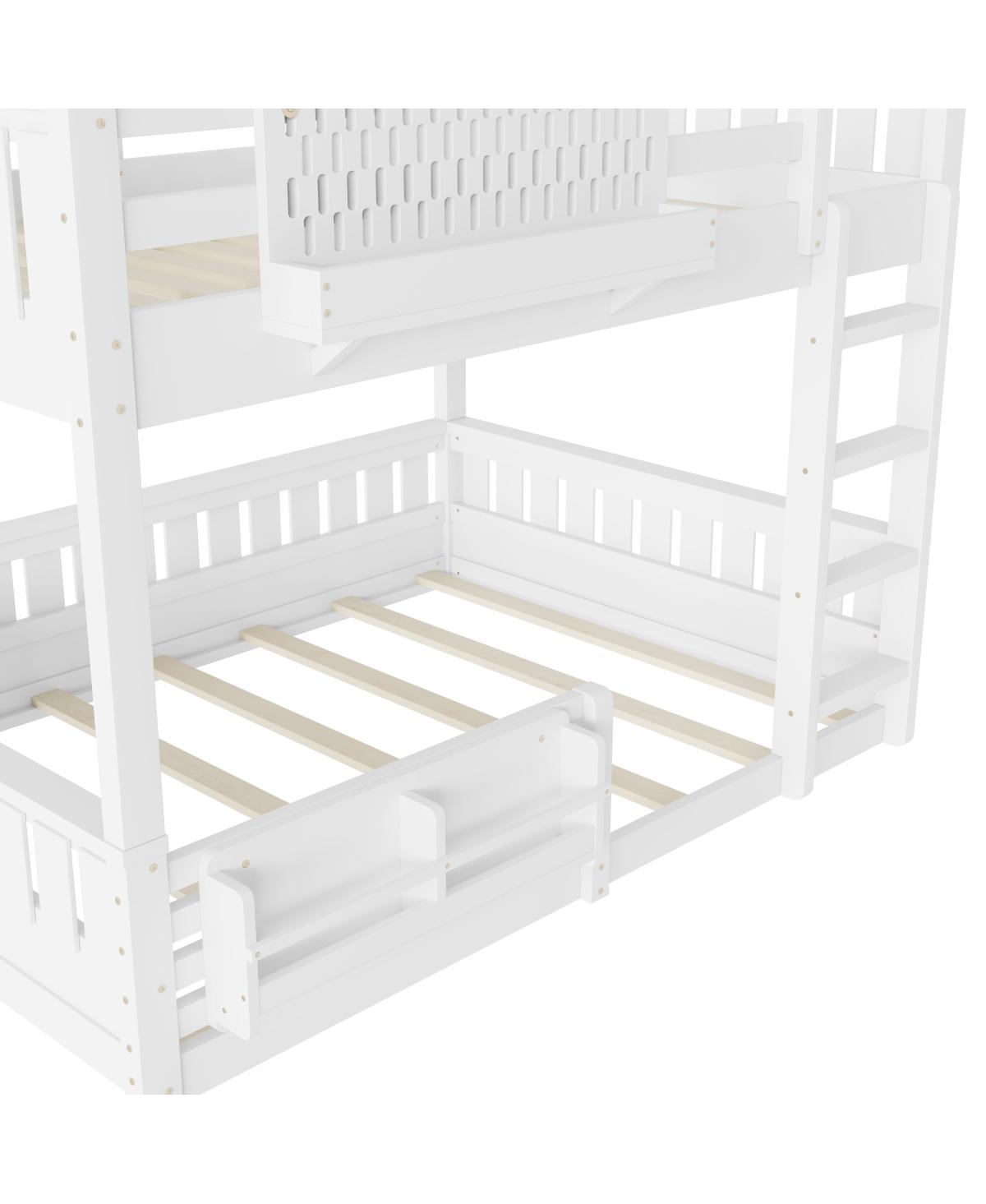 Streamdale Queen Bunk Bed with Ladder and Guardrails, Pegboard and bookshelf, White