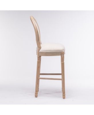 French Country Wooden Barstools with Upholstered Seating, Set of 2