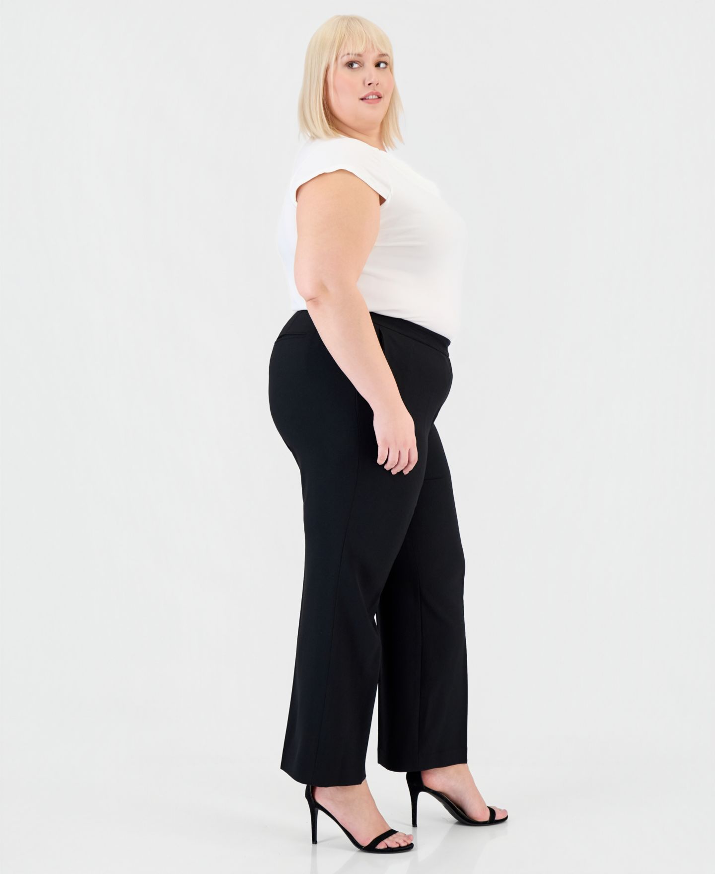 Женские брюки Kasper Plus Size Stretch Crepe Straight Leg Pant, цвет: Чёрный — фото 2