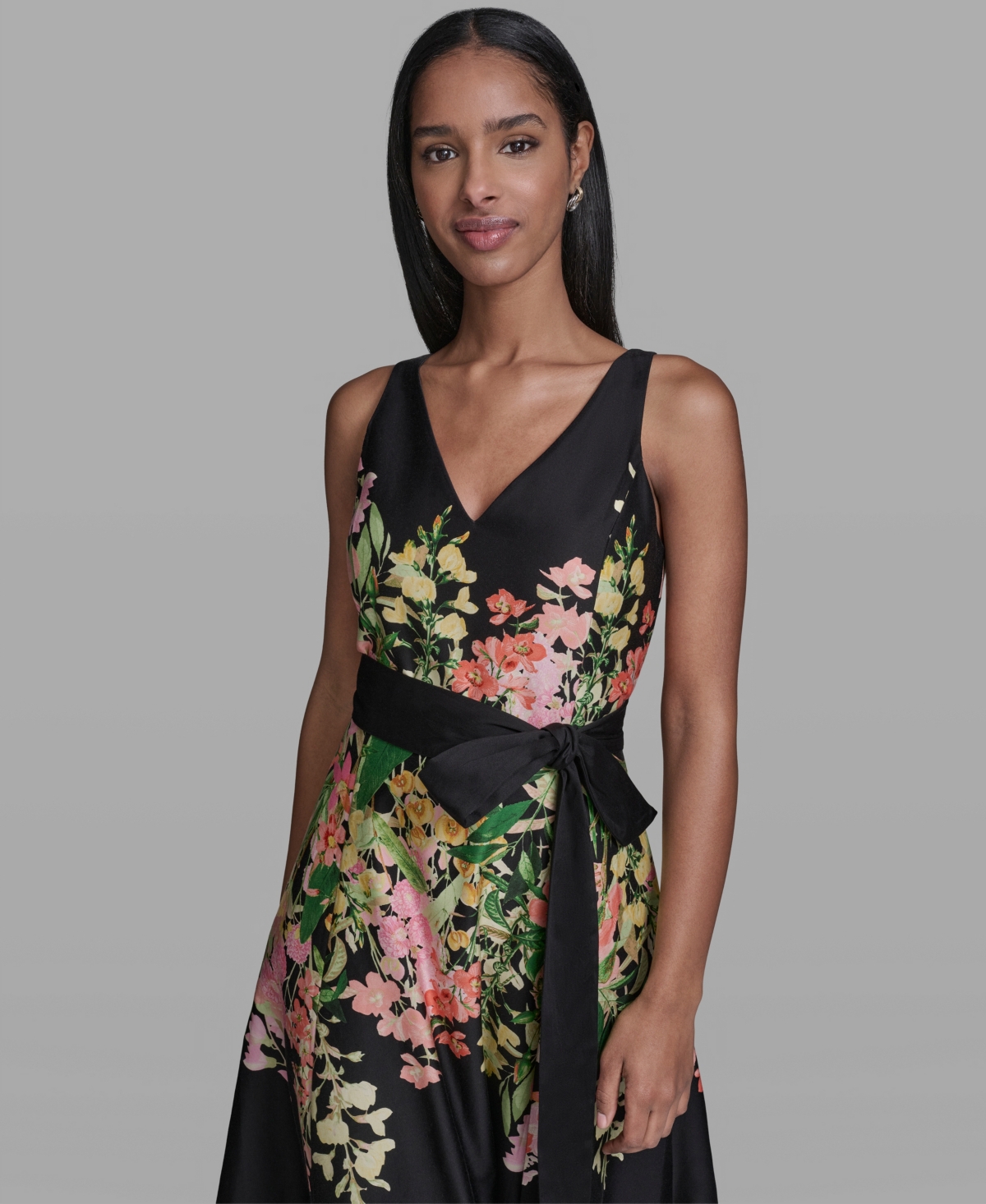 Karl Lagerfeld Paris Women's Printed V-Neck Midi Dress