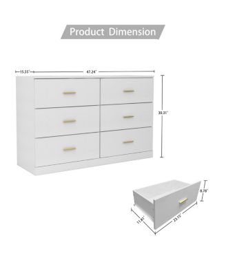 Modern 6-Drawer Dresser - Wide Chest of Drawers for Bedroom