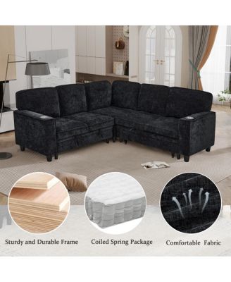 L-Shaped Sofa Bed with Storage & USB, Charcoal Gray