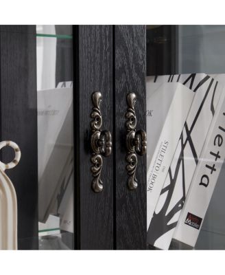 Lighted Glass Curio Display Cabinet with Wood Frame