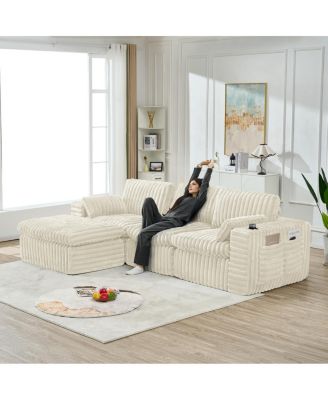 Streamdale Luxury Ribbed Chenille Upholstered Modular Sectional Sofa with Ottoman