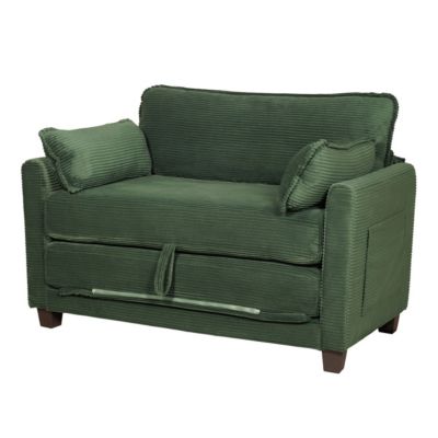 2-in-1 Convertible Corduroy Sofa Bed, 2-Seater Loveseat Sleeper with Storage