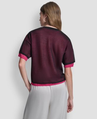 Women's Short-Sleeve Boxy 2-Layer Mesh Sweater