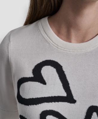 Women's Short-Sleeve Graffiti Hearts Sweater Top