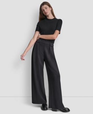 Women's Straight-Leg Pleated Pinstripe Pants