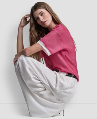 Women's Short-Sleeve Boxy 2-Layer Mesh Sweater