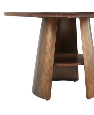Streamdale 47.25" Round Dining Table, Retro Style, Seats 4-6, Walnut Wood/Bronze
