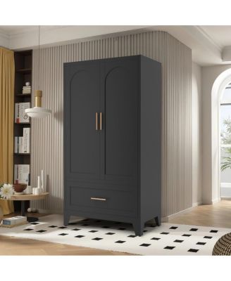 60" Tall Metal Wardrobe Cabinet with Drawer, Rod, Shelf, 2 Doors