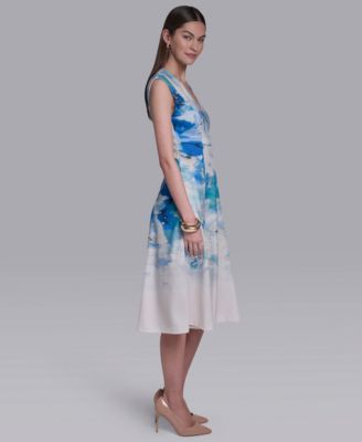 Women's V-Neck Cap-Sleeve Midi Dress