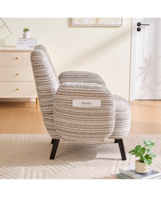  Modern armchair with sanded fabric, side pocket, solid wood legs.