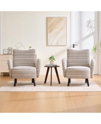  Modern armchair with sanded fabric, side pocket, solid wood legs.