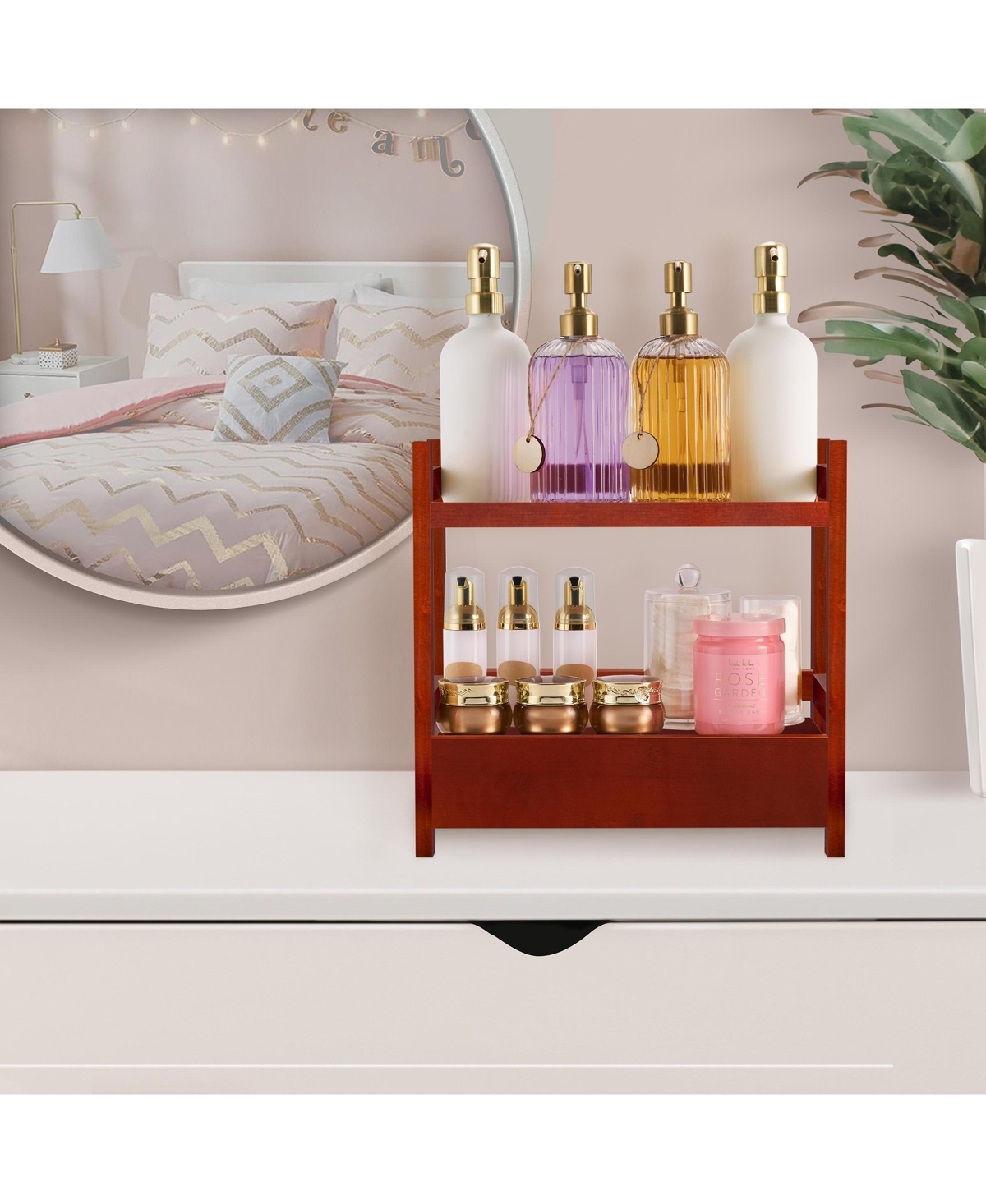 Sorbus 2-Tier Bamboo Counter Organizer with Drawer Bamboo for Vanity, Matcha Station, Bathroom Sink Organizer Countertop