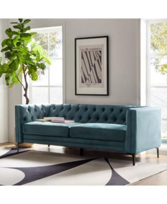 Wales Contemporary 84" Upholstered Button-tufted Sofa with Metal Legs