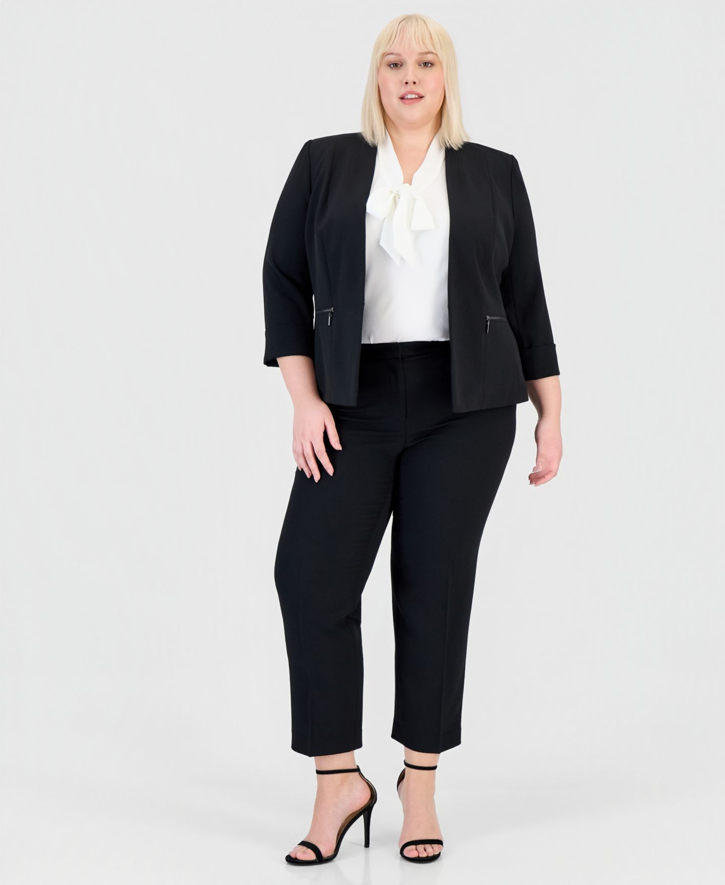 Женский пиджак Kasper Plus Size Stretch Crepe Collarless Open Front Blazer, цвет: Чёрный — фото 2