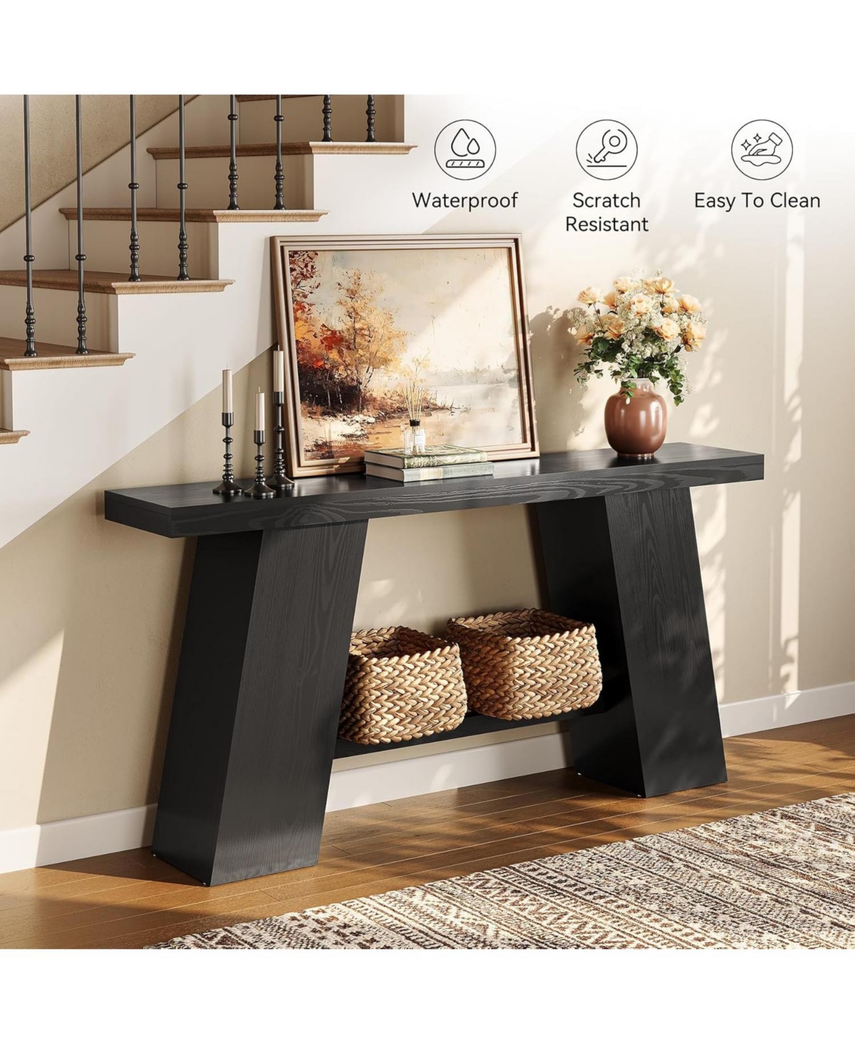 Tribesigns 70.8-Inch Long Black Console Table for Entryway, Narrow Modern Sofa Table, Black