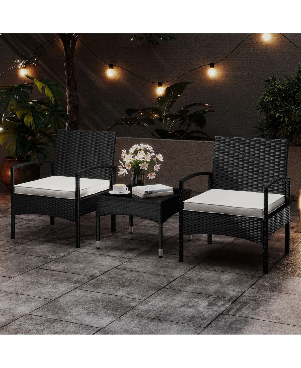 Slickblue Outdoor 3-Piece Rattan Bistro Furniture Set with Table