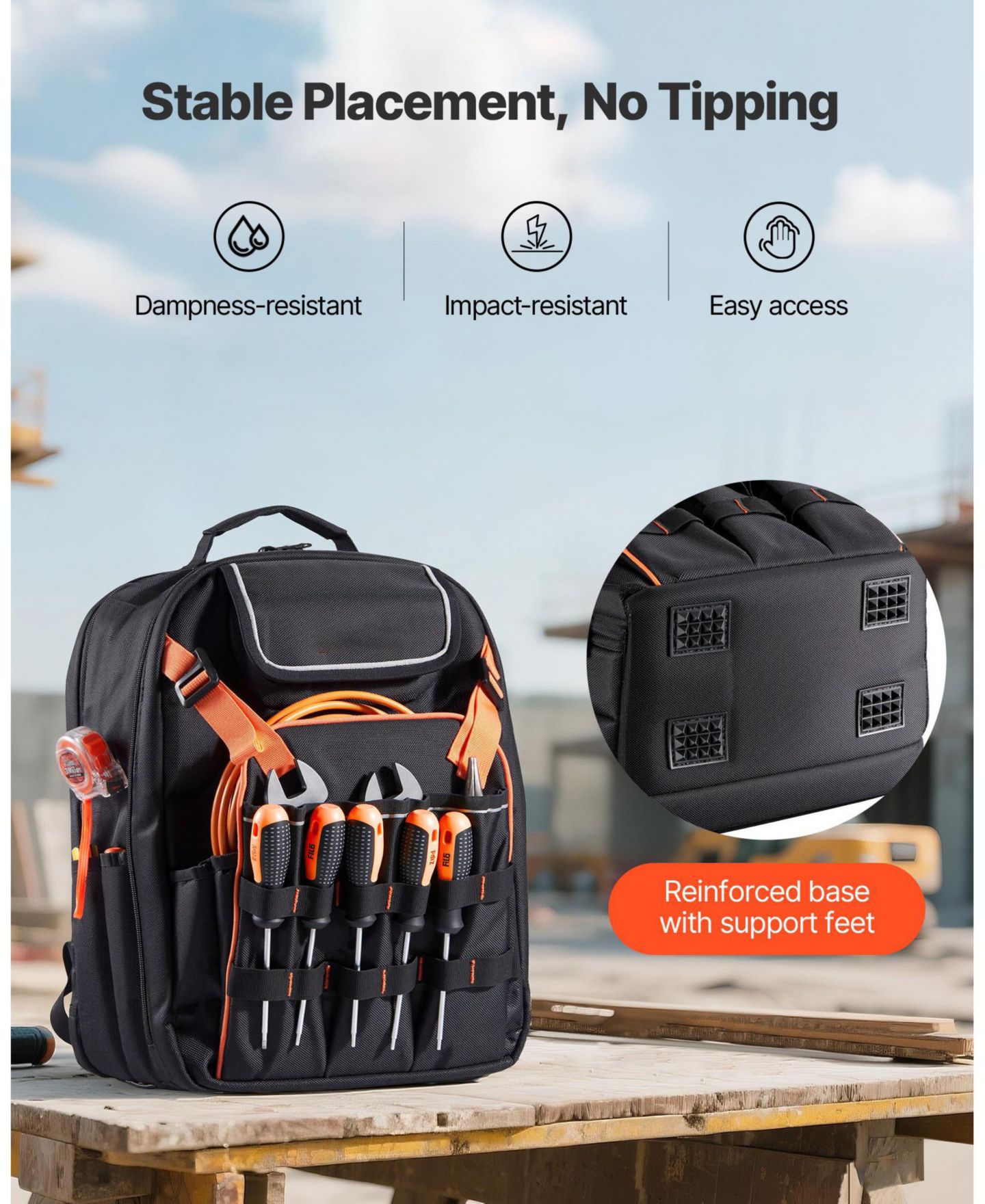 Рюкзак Mecale Tool, 45 Pockets, Heavy-Duty Tool Organizer with Laptop Compartment & Reinforced Fabric Base, Electrician Jobsite Bag, цвет: Чёрный — фото 8
