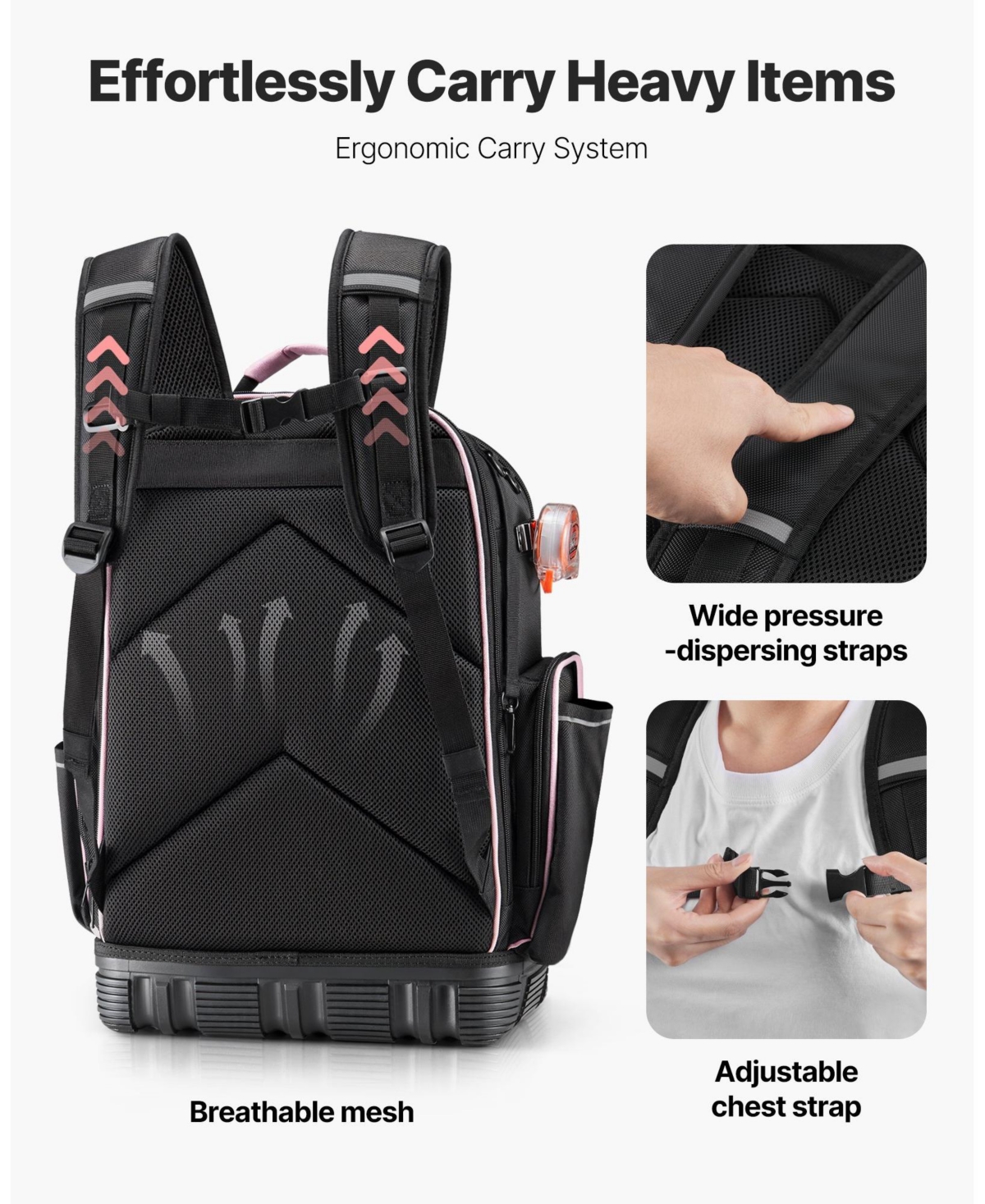 Mecale Tool Backpack, 56 Pockets, Heavy-Duty Tool Organizer with Laptop Compartment & Molded Base, Electrician Jobsite Backpack