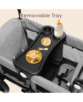 Wagon Stroller for Two Kids with Adjustable Handle, All-Terrain Wheels, Tray and Storage, Grey