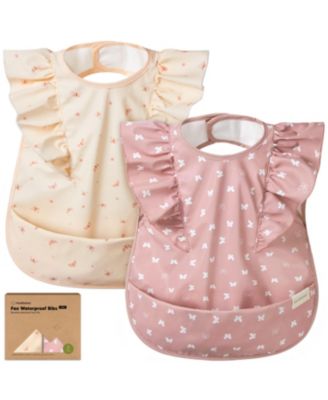 2-Pack Fae Waterproof Bibs for Baby Girl, Boy - Large Baby Bibs for Eating, Infant Feeding Essentials, Lightweight, Cute