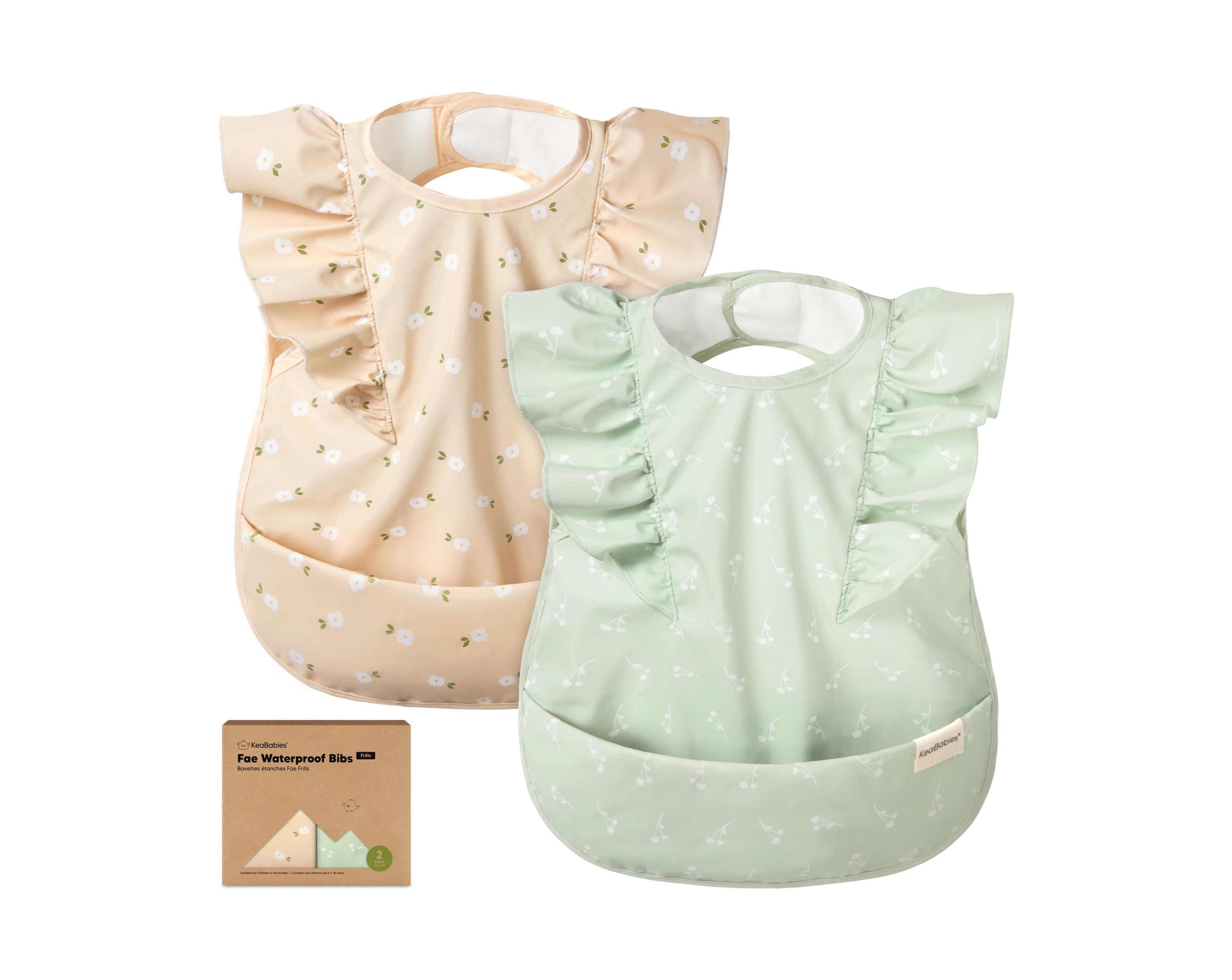 KeaBabies 2-Pack Fae Waterproof Bibs for Baby Girl, Boy - Large Eating, Infant Feeding Essentials, Lightweight, Cute