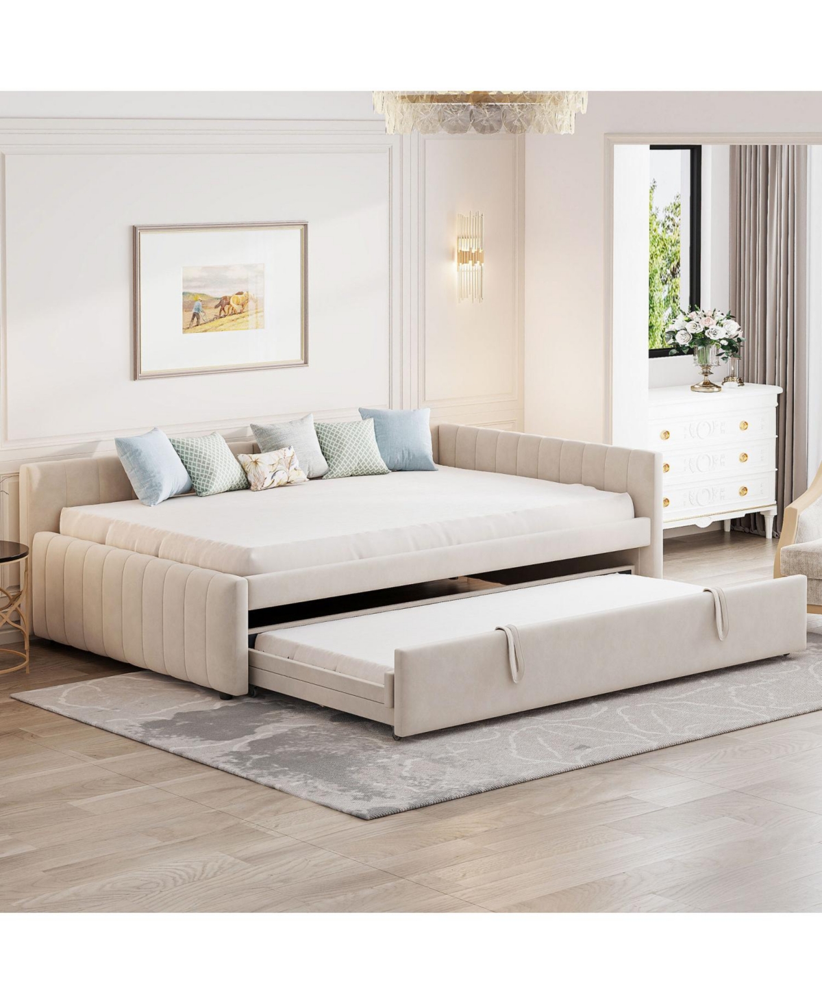 Streamdale Furniture Upholstered L-Shaped Daybed with Twin Trundle