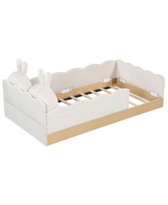 Twin Size Upholstered Platform Bed with Pillows and Storage Bags