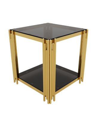 Modern Black Mirror End Table with Gold Finish & Lower Shelf, 19.9