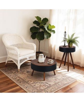 31.5" Round Coffee Table with Storage & Engraved Top