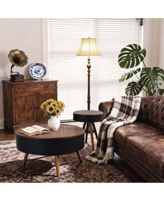 31.5" Round Coffee Table with Storage & Engraved Top