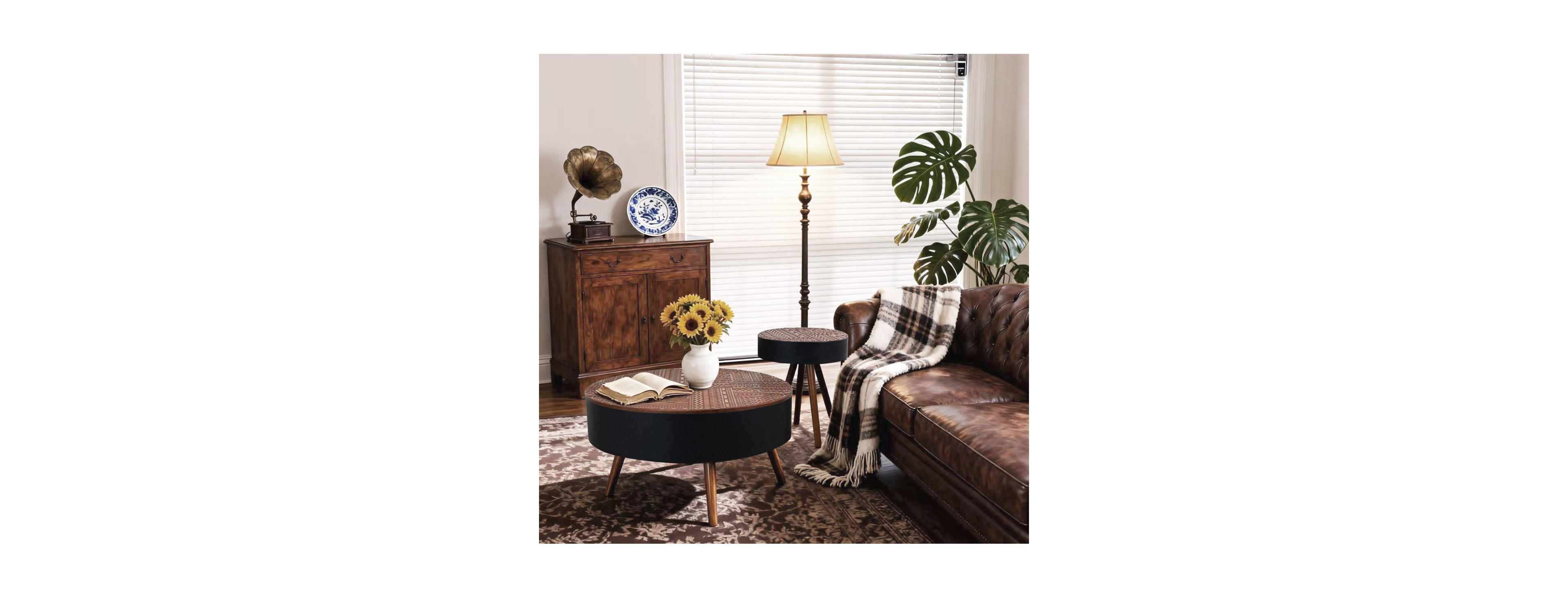 Streamdale Furniture 31.5" Round Coffee Table with Storage & Engraved Top