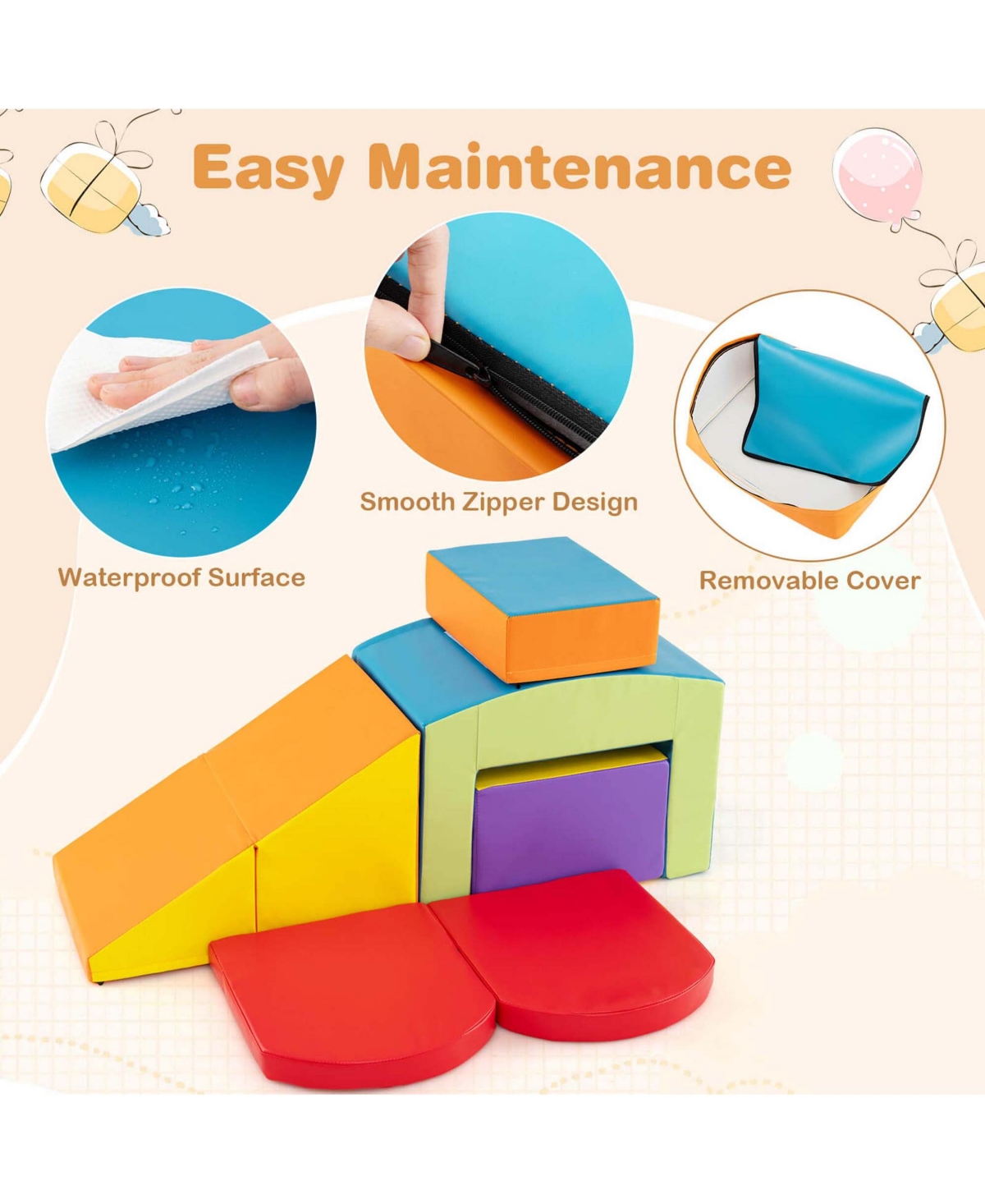 Costway 6 Pcs Multi-color Climb and Crawl Activity Playset with Tunnel Slide Stairs & Ramp