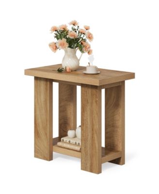 2-Tier Side Table, Farmhouse End Table with Storage Shelves, Small Nightstand Wooden Beside Table Bed Side Table