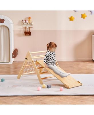 Pikler Triangle Set, 4-in-1 Montessori Climbing Gym w/ Triangle & Ramp, Large Wooden Set, Ages 1-3