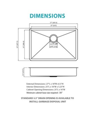 27x18x5.5inch ADA Compliant Kitchen Sink Undermount Stainless Steel Single Bowl 16 Gauge